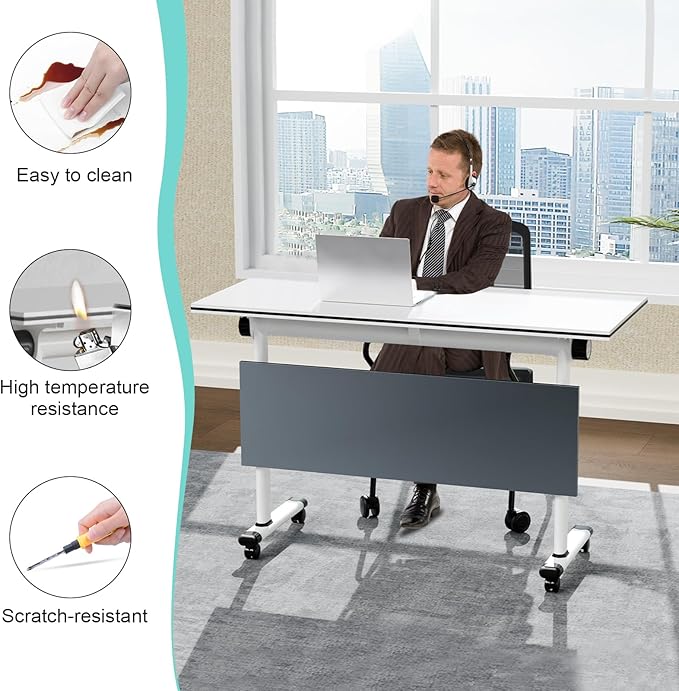JEHUJD Conference Table,55.1''Folding Conference Room Table for 4-12 People,Mobile Flip Top MeetingTraining Table with Different Coulor and Styles for Offices, Classrooms,Meeting Room (6, B)