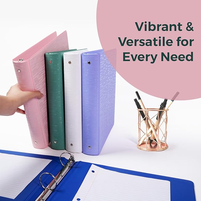 POPRUN 3 Ring Binder 1.5 Inch, PVC-Free, Holds 325 Sheets of 8.5 x 11 Paper, Extra Durable Organizer with 2 Pockets for School & Office, Heavy-Duty, 2 Pack, Midnight Green