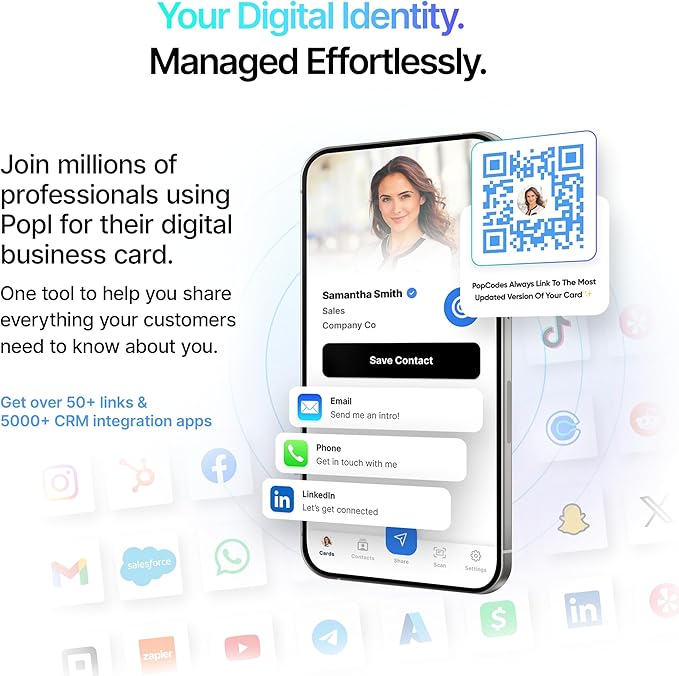 Popl Smart NFC Business Card - Sleek Modern Digital Business Card w/Instant App-Free Sharing - Customizable NFC Cards Compatible w/iPhone & Android (Limited Edition Black Lux)