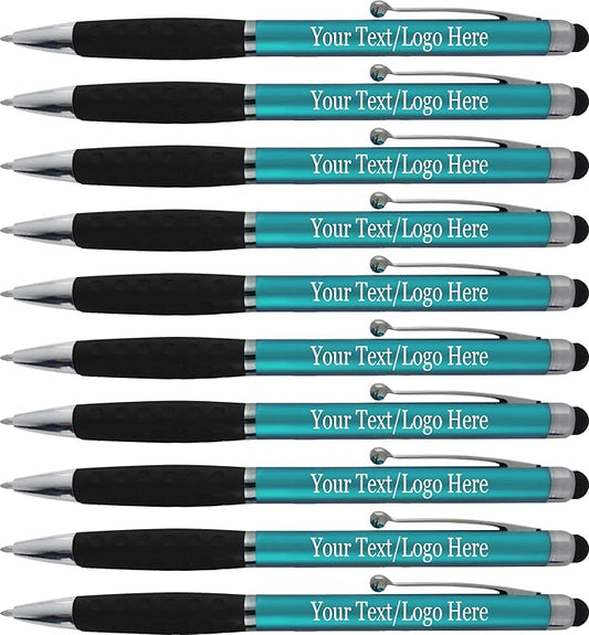 SyPen Personalized Pens With your Custom Logo or Text-600 Pack Bulk-for Businesses, Parties, and Events, 2 in 1 Ballpoint Pen & Stylus for Touchscreen Devices, L'Blue Barrel, Black Ink