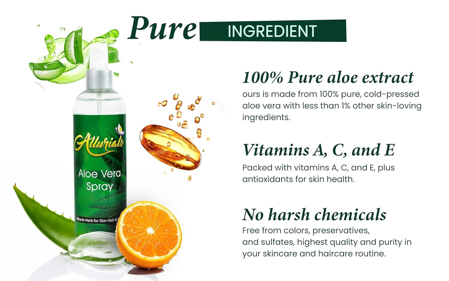 99.75% Pure & Organic Aloe Vera Spray, Clinically tested & Dermatologist approved, Hydrates & Heals Dry & Damaged Skin & Hair- 12 Oz