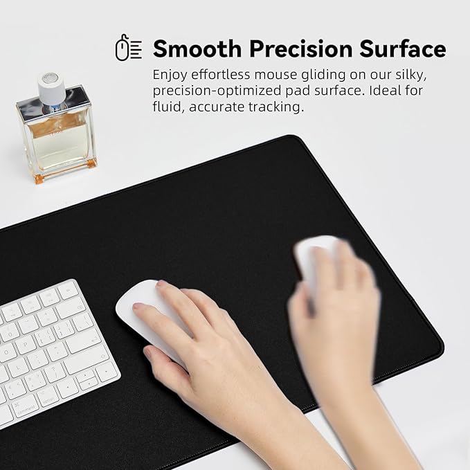 Reniteco Large Gaming Mouse Pad with Durable Stitched Edges, Non-Slip Rubber Base, Black Mousepad Mouse Mat Desk Pad for Home Office Gaming, 35.4''x15.7''x0.12'', Black