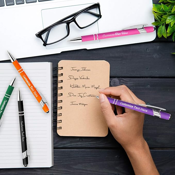 Custom Pens Bulk Personalized Ballpoint Pen with Stylus Tip Customized Engraved Pens with Name Logo Soft Black Ink with Touch Metal Office for Business Office Teacher School Corporate Gifts White