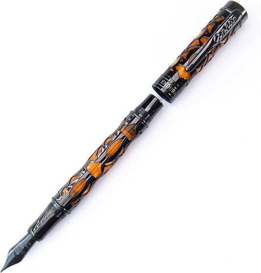 Conklin Endura Deco Crest Fountain Pen in Orange with Rose Gold Accents – Stub Nib, Refillable Luxury Writing Instrument