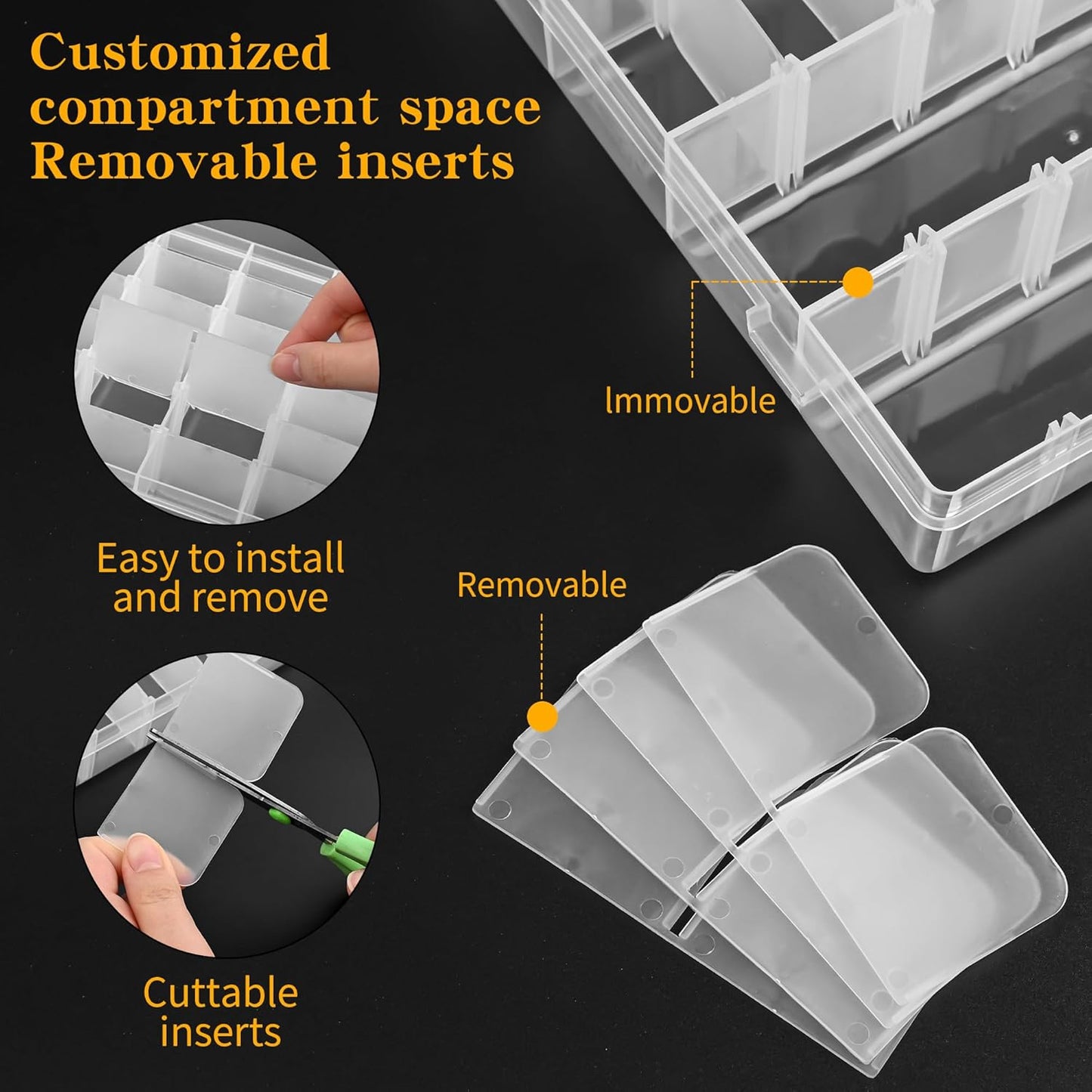 Plastic Organizer Container Box,36 Large Grids Clear Plastic Organizer Box with Adjustable Dividers Craft Organizers (Clear-4pack-144 Grids)