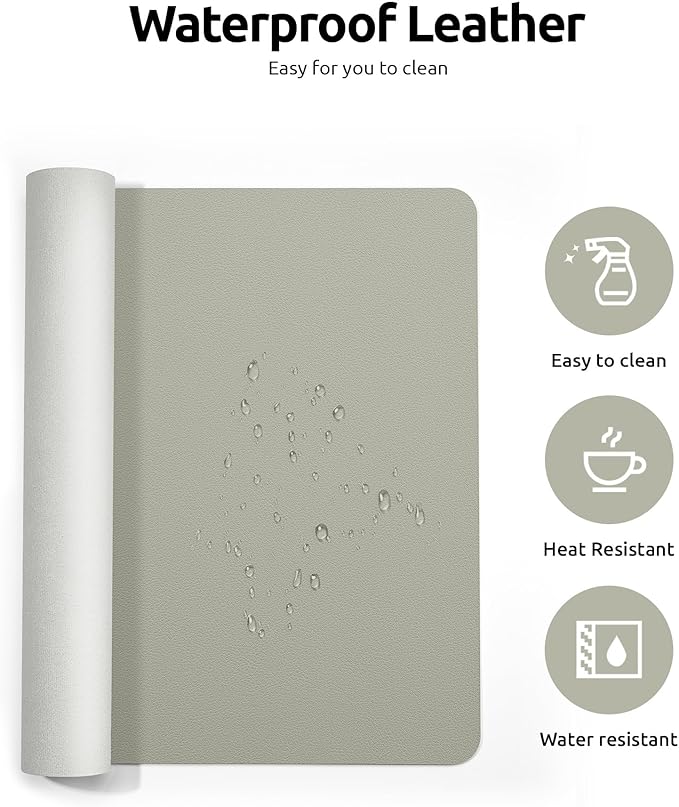 YSAGi Leather Desk Pad Protector, Office Desk Mat, Large Mouse Pad, Non-Slip PU Leather Desk Blotter, Laptop Desk Pad, Waterproof Desk Writing Pad for Office and Home (Olive Beige, 35.4" x 17")