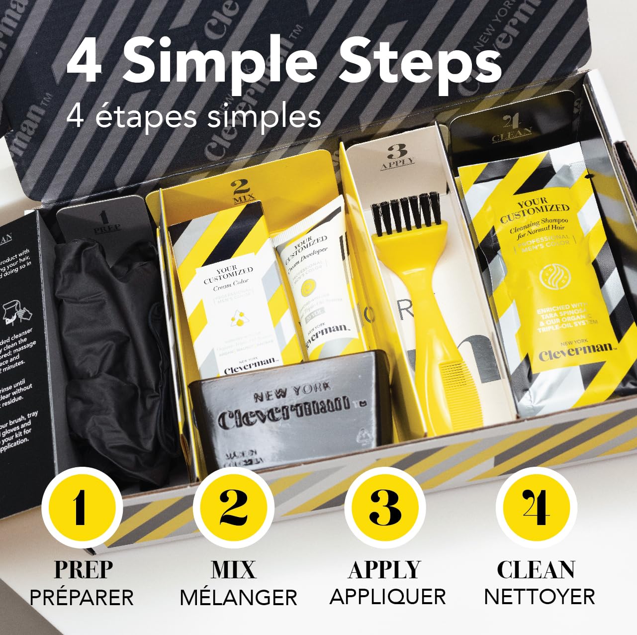 Cleverman Hair & Beard Dye Kit for Men, All-in-One Reusable Mens Hair Color, Natural Gray Coverage, Ammonia-Free Beard Mustache Dye for Men (Light Brown)