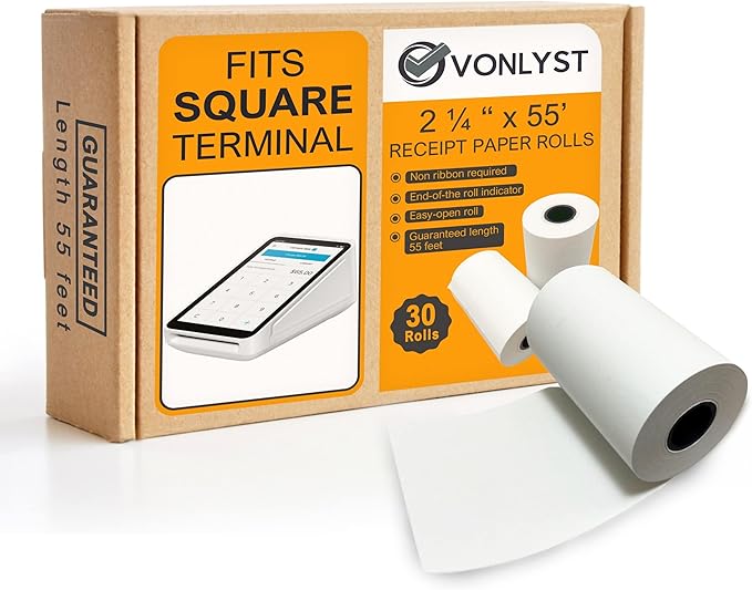 Vonlyst Receipt Paper Roll for Square Terminal Credit Card Machine (30 rolls)