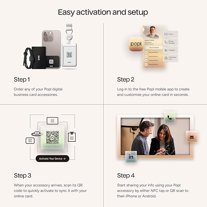Popl Smart NFC Business Card - Sleek Modern Digital Business Card w/Instant App-Free Sharing - Customizable NFC Cards Compatible w/iPhone & Android (Black)
