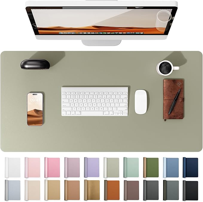 YSAGi Leather Desk Pad Protector, Office Desk Mat, Large Mouse Pad, Non-Slip PU Leather Desk Blotter, Laptop Desk Pad, Waterproof Desk Writing Pad for Office and Home (Olive Beige, 35.4" x 17")