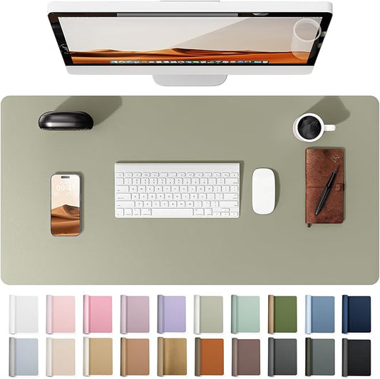 YSAGi Leather Desk Pad Protector, Office Desk Mat, Large Mouse Pad, Non-Slip PU Leather Desk Blotter, Laptop Desk Pad, Waterproof Desk Writing Pad for Office and Home (Olive Beige, 35.4" x 17")