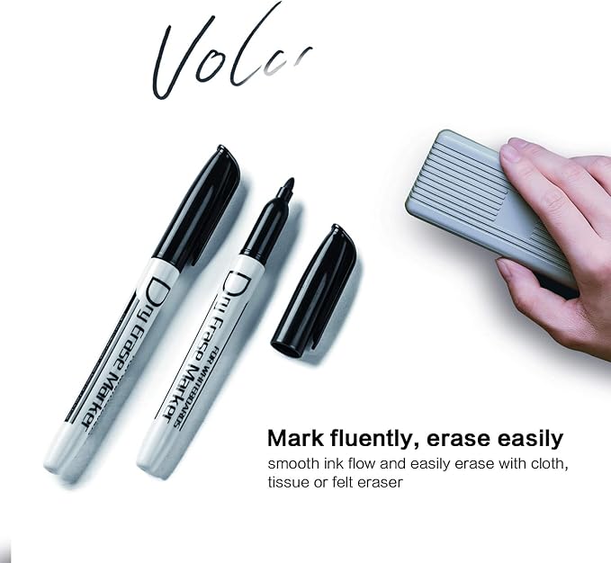 Volcanics Black Dry Erase Markers Low Odor Fine Whiteboard Markers Thin Box of 80
