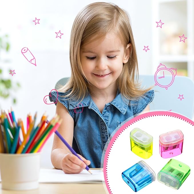 Teling 660 Pcs Manual Pencil Sharpeners Bulk Handheld Dual Holes Pencil Sharpeners for Kids Colorful Portable Compact Sharpener with Lid for Students School Class Home Office Supply