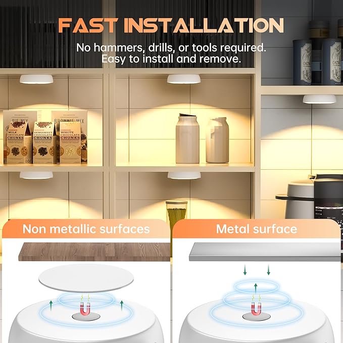 Motion Sensor Step Lights, 8 Colors Changeable RGB LED Closet Lights, USB Rechargeable Battery Operated Puck Light, Dimmable Under Cabinet Counter Kitchen Stair Lighting (5 Pack)