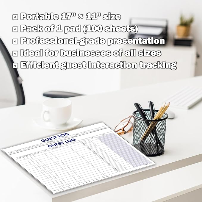 Guest Log Book for Automotive Dealerships – Customer Sign-in Tracking Log – 17" × 11" Visitor Registration Book – 100-Sheet Pad for Auto Service Centers, Repair Shops, Lead Management - 4 Pad