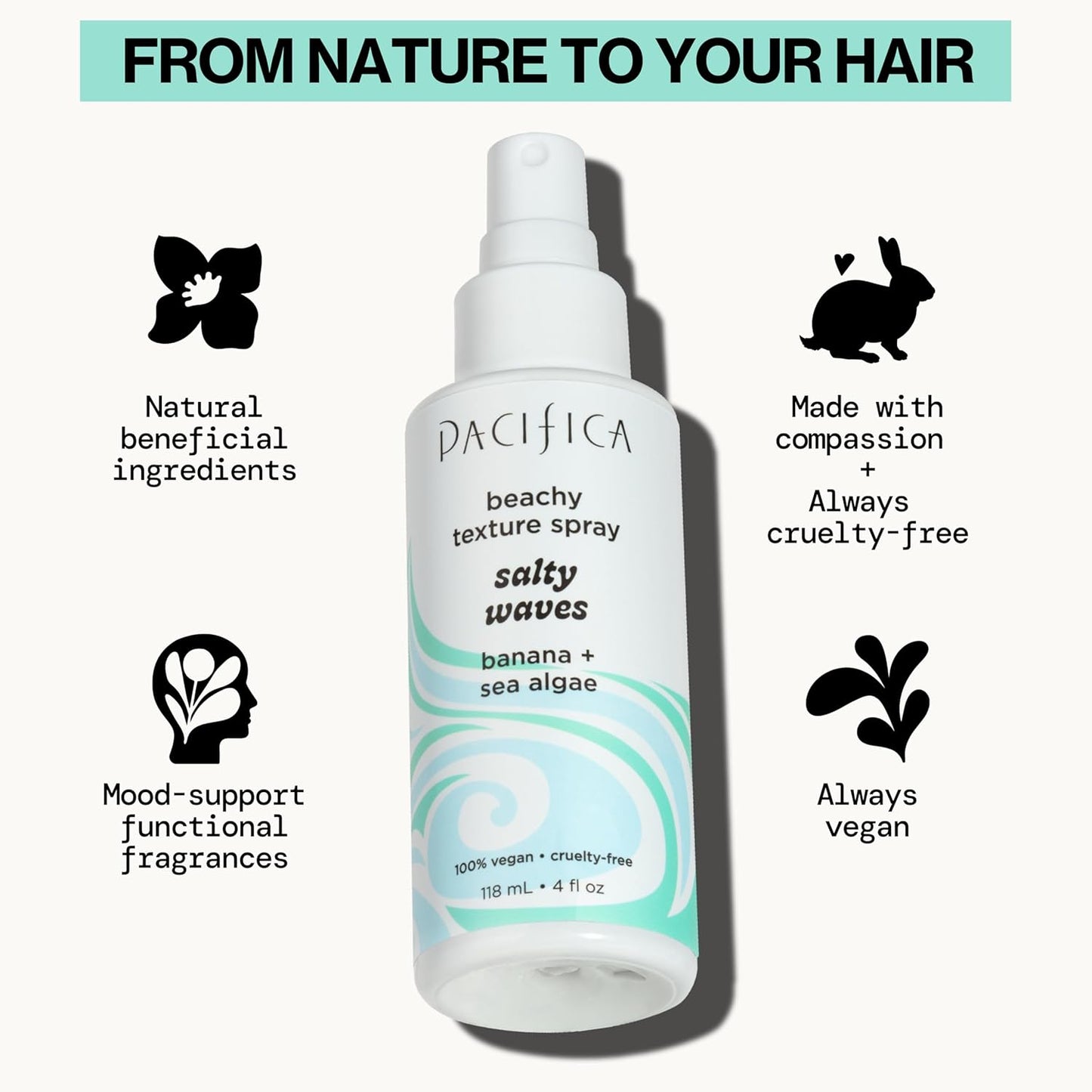 Pacifica Salty Waves Sea Salt Texturizing Spray, Coconut Scent 4oz – Beachy Waves Hair Spray for Tousled Texture & Volume, Surf Salt Spray with Coconut & Sea Algae, Lightweight, Vegan