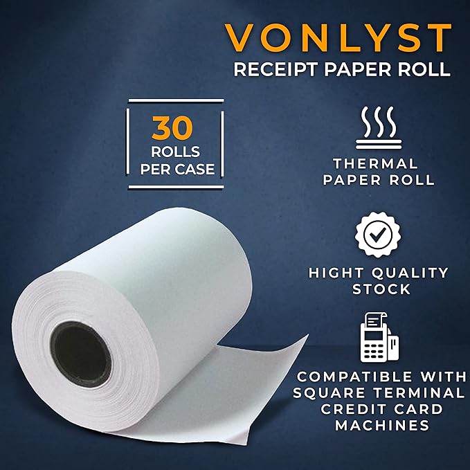 Vonlyst Receipt Paper Roll for Square Terminal Credit Card Machine (30 rolls)