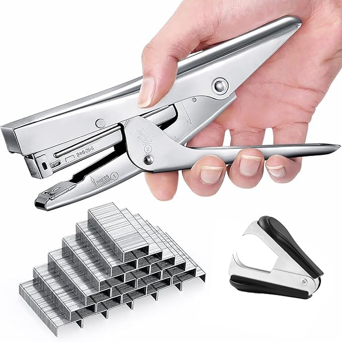 Stapler Heavy Duty with 1000 Staples and Staples Remover Set 20 Sheets Desktop Office Work Student Teacher Large Capacity No Jam Professional Standard 24/6 Metal