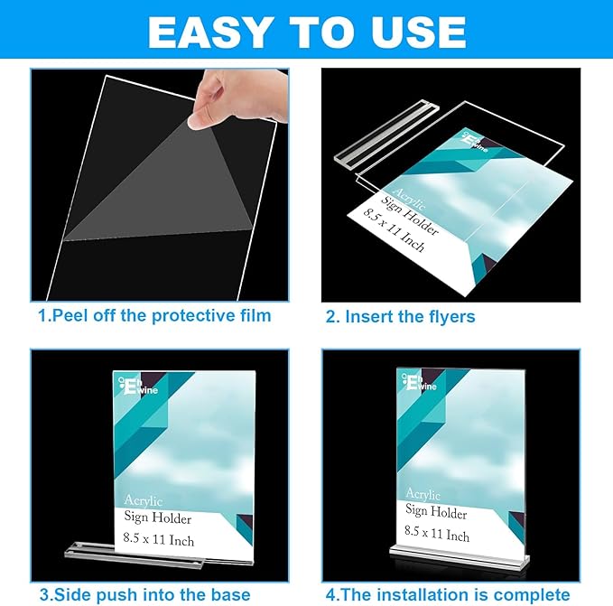 EHWINE Acrylic Sign Holder 8.5 x 11, 10 Pack Double-Sided Stand up Table Top Sign Holders, Clear Acrylic Picture Frame Menu Flyer Paper Holder Display Stand for Office Business Store Wedding Party