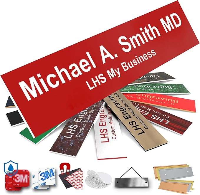 Engraved Door Signs for Office Personalized Red Plastic Door Plaque White Letters - Made in USA 2x8 B7