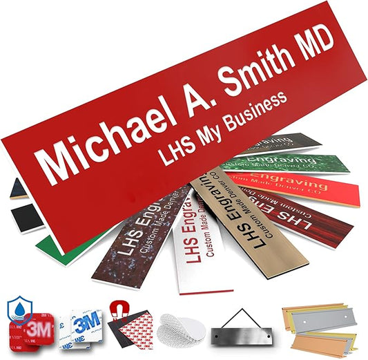 Engraved Door Signs for Office Personalized Red Plastic Door Plaque White Letters - Made in USA 2x4 B7