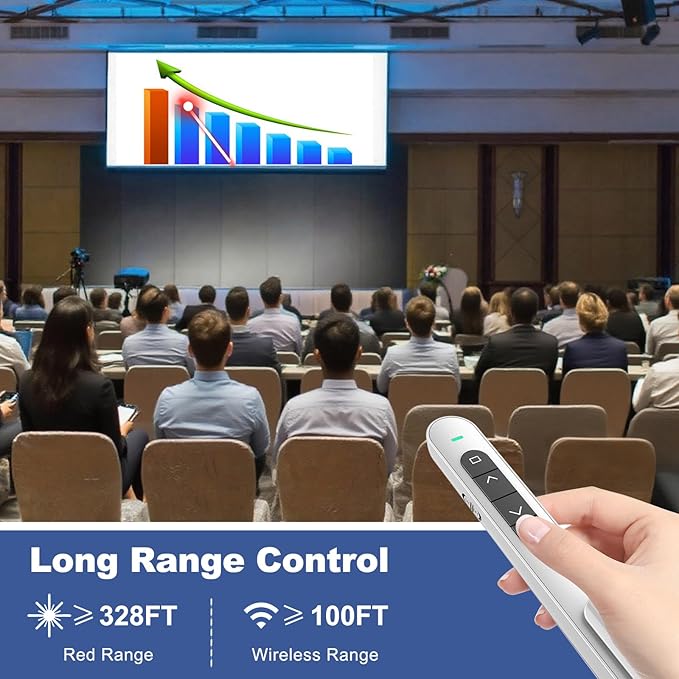 QUI Presentation Clicker for PowerPoint, RF 2.4GHz USB C Wireless Presenter Remote with Volume Control, PowerPoint Clicker Slide Advancer for Mac, Windows, Laptop, Keynote