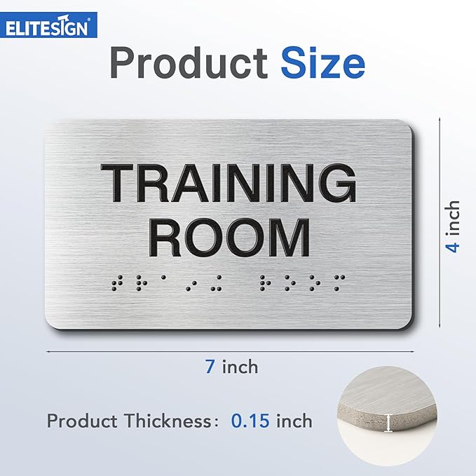 JANITOR CLOSET Signs with Raised Text & Grade 2 Braille, Brushed Aluminum/Silver Finish Easy Install with Double-Sided Tape, ADA Compliant Break Room Door Sign for Businesses & Offices