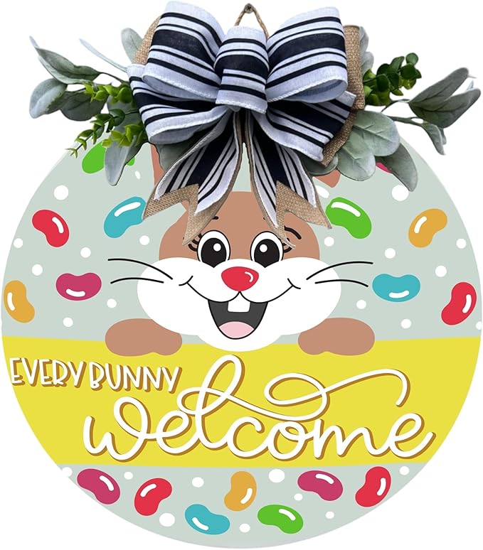 Wood front door sign Wood sign Home decor Welcome sign Sign for front door House warming gift Wedding gift (Jelly Bean Welcome-UV023(NC) P002, 15" Width)