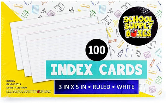 School Supply Boxes | 3x5 White Index Cards (100 ct.) | 5 Pack | Lined in Front, Blank in Back