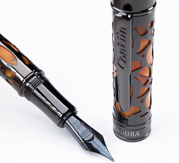 Conklin Endura Deco Crest Fountain Pen in Orange with Rose Gold Accents – Stub Nib, Refillable Luxury Writing Instrument