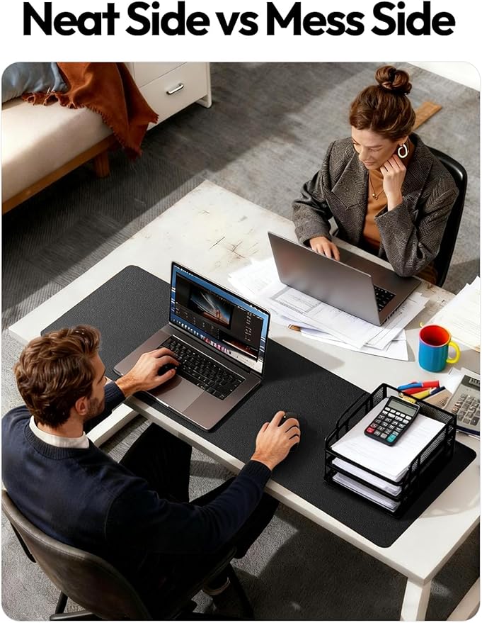 YSAGi Leather Desk Protector, Office Mat, Large Mouse Mat, Non-Slip PU Leather Blotter, Laptop Pad, Waterproof Writing Pad for Office and Home (Black, 47" x 17")