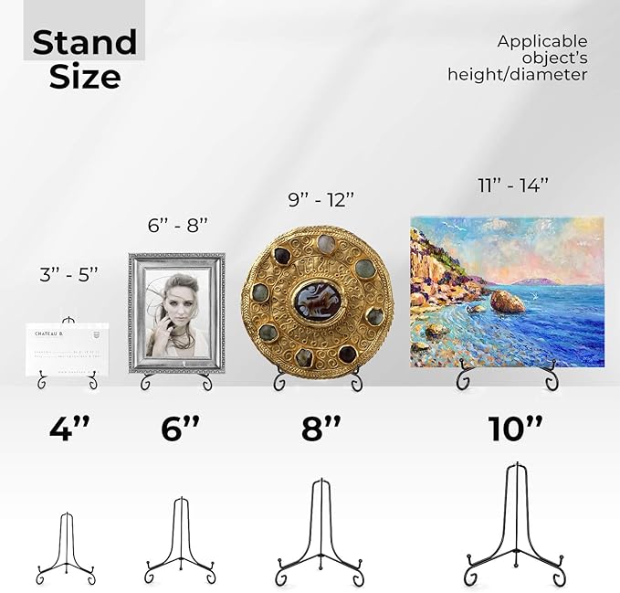 TR-LIFE 4 Pack Plate Stands for Display - 6 Inch Plate Holder Display Stand + Metal Easel Stand for Picture Frame, Decorative Plates, Book, Photo, Collectibles (4 Pack)