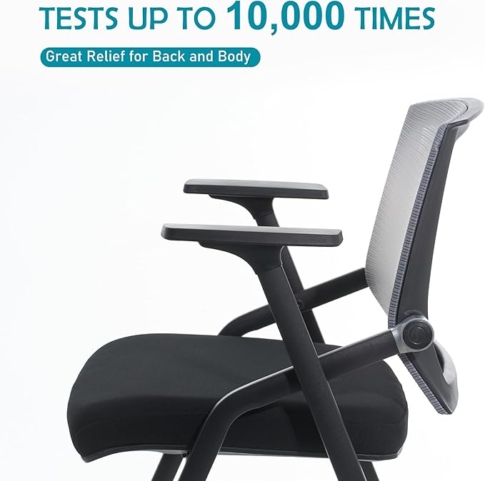 BLANEDUO Conference Room Chairs, Folding Office Desk Chair with Lumbar Support and Sliding Armrest with Casters, Stackable Office Guest Chairs & Reception Chairs(4 Pack)