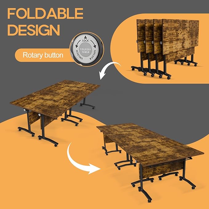 Folding Conference Table 4ft 5ft, Foldable Office Meeting Desk for 6 People, Multiple Sizes Colors Mobile Conference Room Table for Training Room School Business Furniture (6, Brown, 71in)