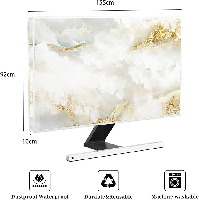 Baocicco White Gold Waterproof TV Display Screen Cover with Abstract Texture Marble Design 65 Inch Television Covers Sleeve Compatible with LCD LED PC Desktop and Home Hanging TV