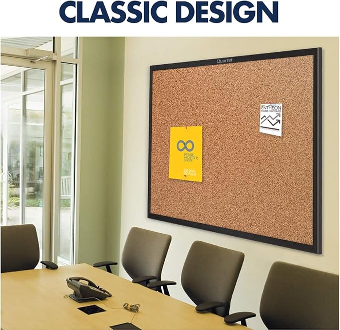 Quartet Cork Board, Bulletin Board, 3' x 2' Corkboard, Black Frame (2303B)