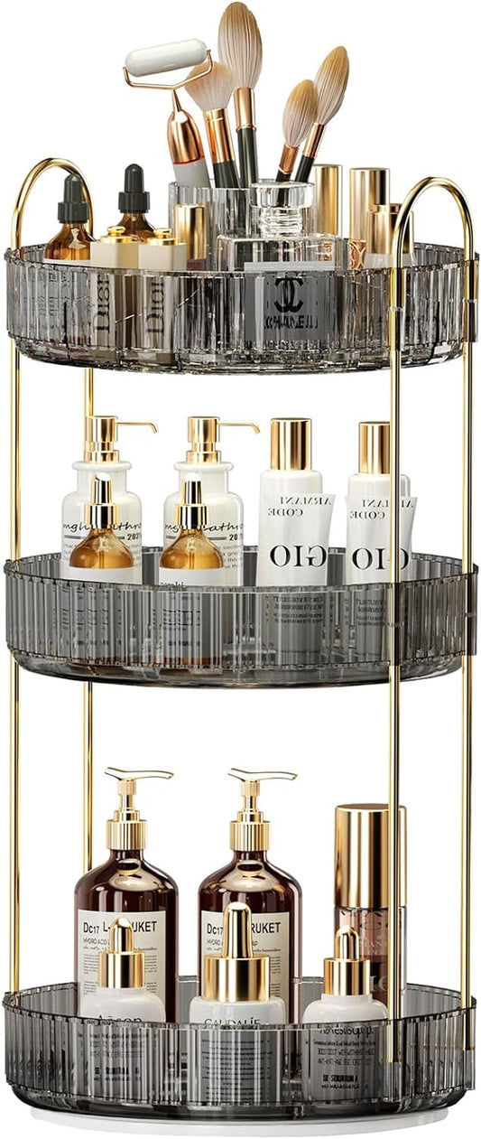360° Rotating Makeup Organizer, Large-Capacity Skincare Make Up Storage 3 Tier Perfume Organizers Cosmetic Dresser Organizer with Makeup Brush Holder, Fits Bedroom, Bathroom, Vanity Shelf Countertop