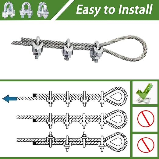 30 PCS 1/8 Inch Wire Rope Clamps, M3 Heavy Duty Galvanized Wire Cable Clamps for Tent Ropes, Boat, Clotheslines, U-Bolt Saddle Fasteners for Secure Connections