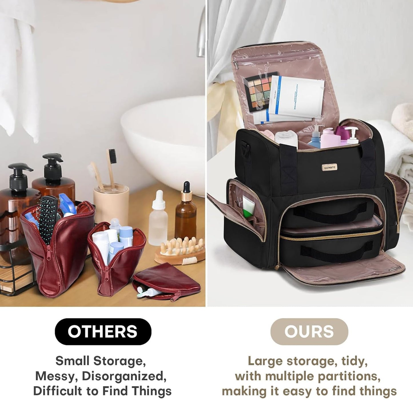 Large Makeup Travel Cosmetic Bag with 2 Removable Case, Double Layer Big Travel Make Up Organizer Case, Toiletry Bag for Women, Train Cases Bags