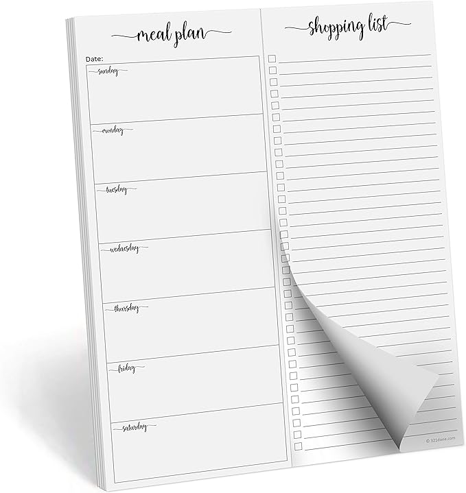 321Done Magnetic Meal Planning Notepad - Large Letter Size (8.5x11) Weekly Menu Planner Tear-Off Refrigerator Fridge Shopping List Meals Grocery Memo Pad - Perforated Sunday Start, Made in USA