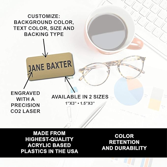 Custom Engraved Name Tag Badges – Personalized Identification with Pin or Magnetic Backing, 1 Inch x 3 Inches, Red/White