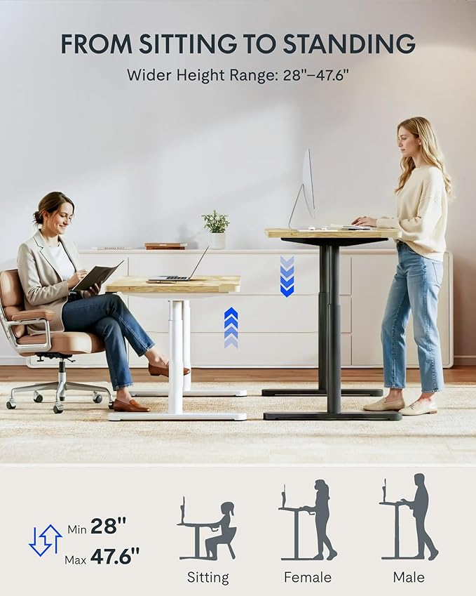 FLEXISPOT Solid Rubberwood Electric Standing Desk with Elegant Oval Legs, 63"x24" Height Adjustable Desk for Home Office & Living Spaces (Black Frame)
