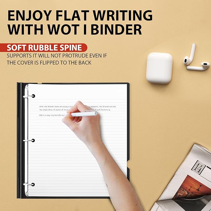 WOT I 1 Inch Telescoping 3 Ring Binder 12-Pack, Expandable Flexible Binder with Customizable Front Cover & Clear Catalog Pocket, Holds 225 Sheets, School Office Supplies, Black+White