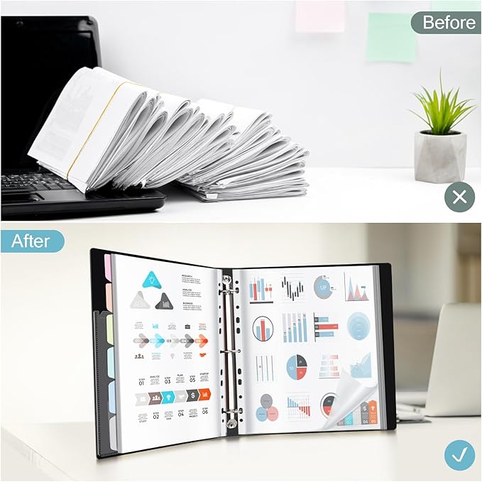 Uquelic 80-Pocket Binder with Plastic Sleeves for Letter/A4 Size(11" x 8.5"), Silver Leaf Printed Cover, Document Binder Organizer for Papers, Certificates and Artwork with Macaron PP Divider Pages