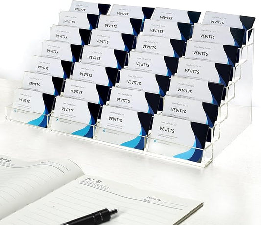 Vevitts Acrylic Business Card Holder for Desk Multiple Business Card Holders 28 Slot 7 Tier Large Business Card Organizer Business Card Display Rack Clear Plastic Business Card Stand for Home Office