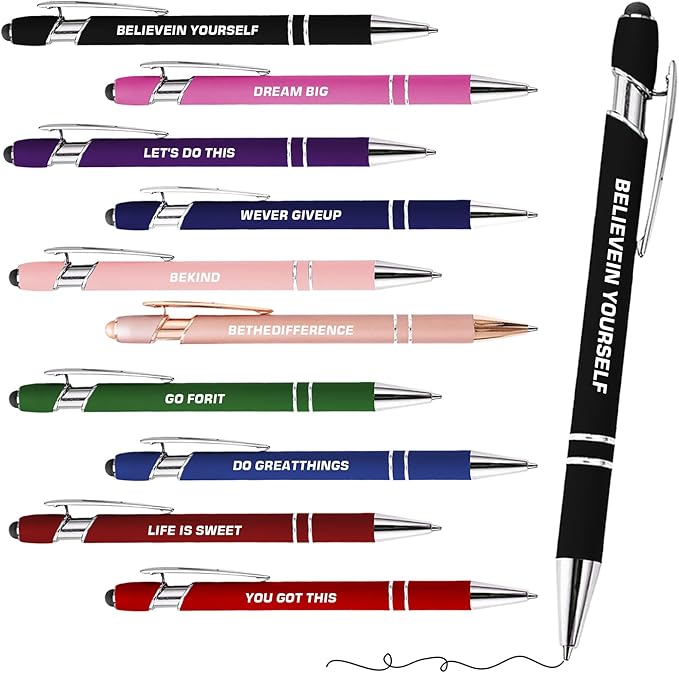 CRME 10pcs Funny Inspirational Pens Set Stylus Pens Design Smooth Writing Lightweight and Portable Fashion Gift Pen Suitable for Giving to Friends,Family,or Girls Motivational Gifts