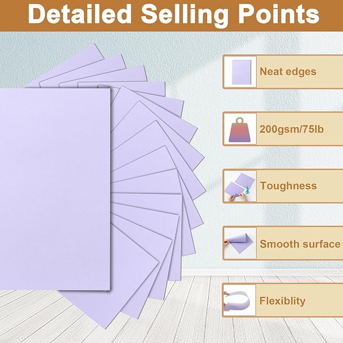 Silunkia 40 Sheets Light Purple Cardstock 8.5 x 11 Certificate Paper, 75lb Premium Lavender Card Stock Printer Paper for DIY Cards Making, Greeting Cards, Wedding Invitations, School Crafting