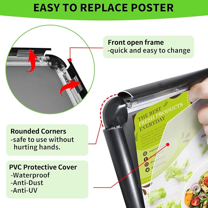 INNOVSIGN Adjustable Pedestal Sign Holder Stand 11x17Inch, Floor Standing Poster Sign Stand, Aluminum Frame for Vertical/Horizontal View Sign Stand,Outdoor/Indoor Standing Sign Holders(Black,Round)