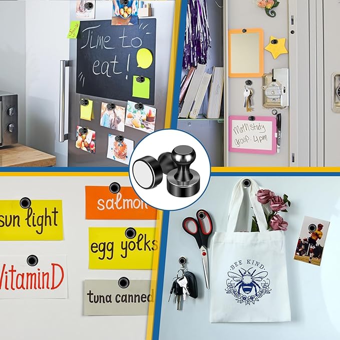LOVIMAG Fridge Magnets 50Pcs Refrigerator Whiteboard Small Strong Magnet Classroom Kitchen Accessories Decorative Locker Set Decor Must Haves Office Calendar Refrigerador Magnetic Cute Crafts Black