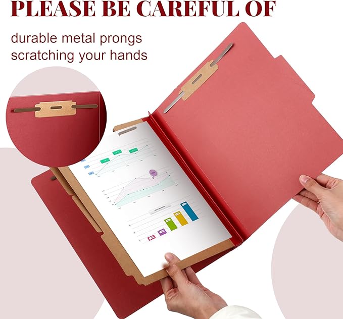 Skyygemm 12 Pcs Classification Folders Letter Size, 3 Divider Pressboard File Folder with Fasteners, Expanding File Organizer Bulk for School Teachers, Office Employee, Coworker, Staff (Red)